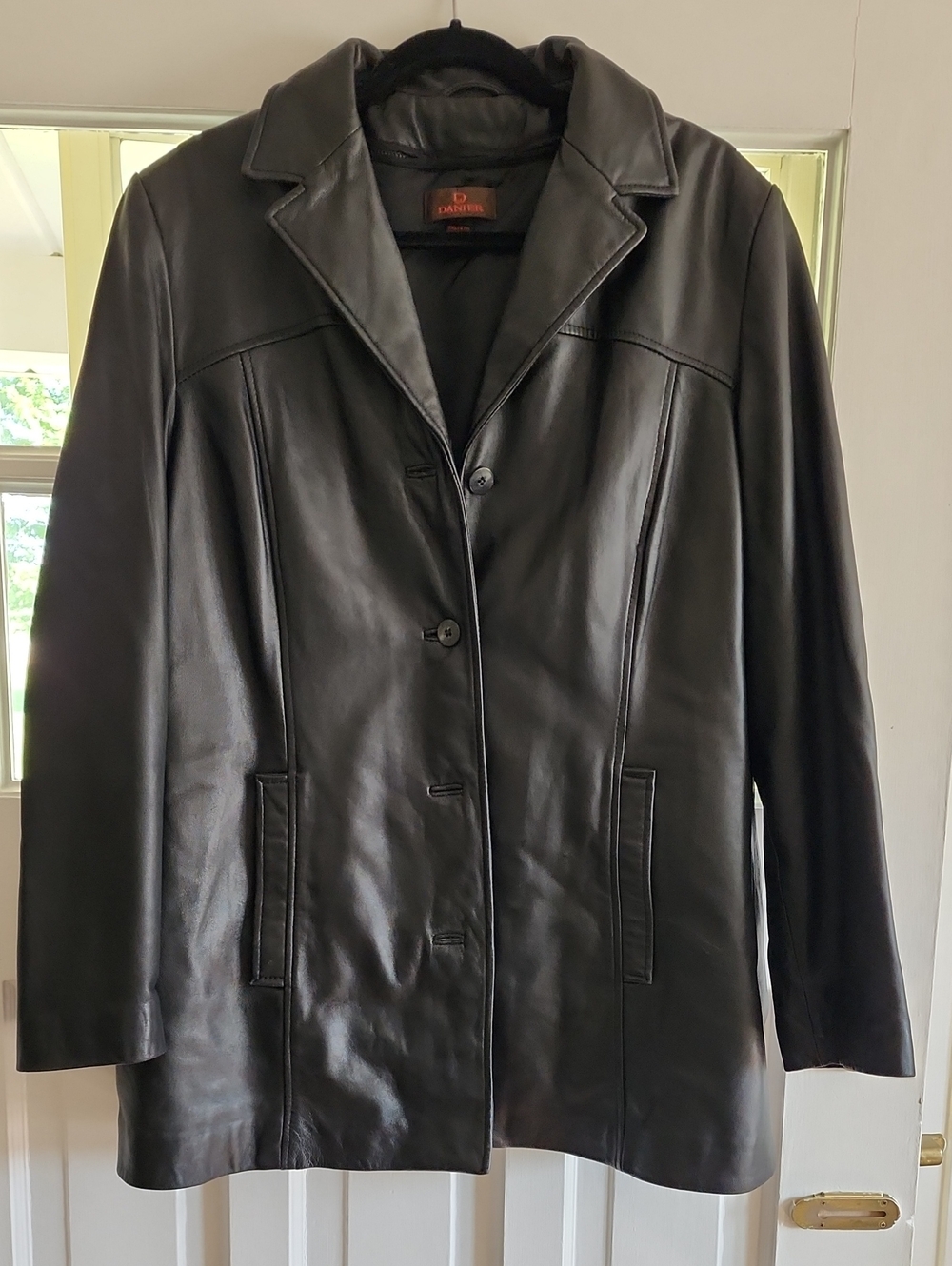 Danier Black Leather Button-Front Coat